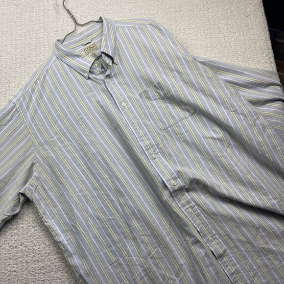 Vintage LL Bean Shirt Men XXL Tall Pastel Blue Green Stripes Oxford Button Down - Picture 9 of 11